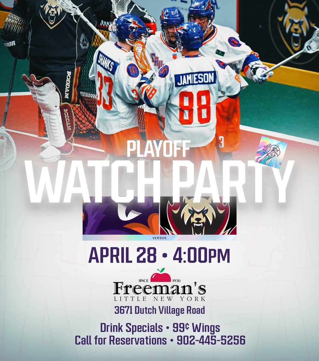 Sunday Funday just got a little better!

Join us at the <a href="/FreemansPizza/">Freeman’s Tweetzeria</a> Fairview location for a Playoff Watch Party. Drink specials, 99¢ wings and more

Call for reservations and cheer on the boys for Round 1 <a href="/NLL/">NLL</a> Playoff action⚡️