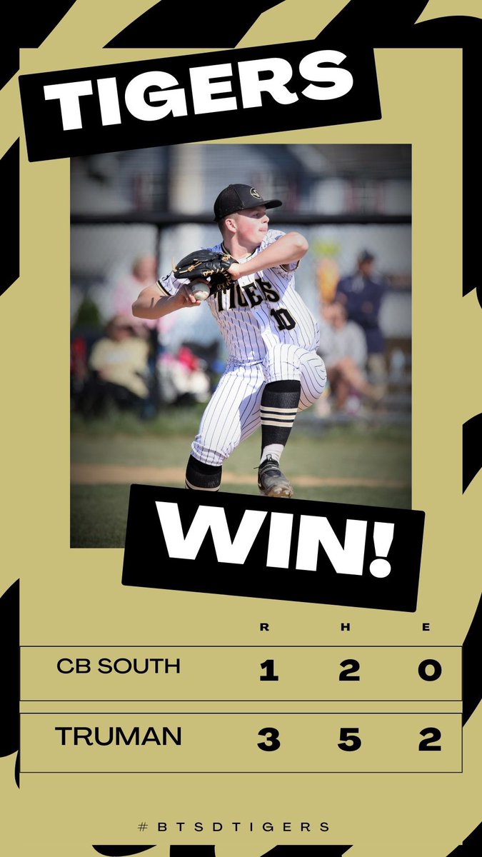 Truman Baseball (@hstbaseball) on Twitter photo Tigers win 3-1 over CB South
Kerns 7ip 2H 1R 0ER 8Ks
Kenworthy- 1-2 2 RBI
Olivero- 1-3, R
Gilson- 1-3, R
Pickard - Sac Fly, RBI
<a href="/SOLsports/">SOLsports</a> <a href="/BTSDAthletics/">Truman Athletics</a> <a href="/MrMonaghanHST/">Mr. Monaghan</a> <a href="/BristolTwpSD/">Bristol Township School District</a> <a href="/TrumanTigerBTSD/">TrumanTiger Pride</a> Tigers win 3-1 over CB South
Kerns 7ip 2H 1R 0ER 8Ks
Kenworthy- 1-2 2 RBI
Olivero- 1-3, R
Gilson- 1-3, R
Pickard - Sac Fly, RBI
<a href="/SOLsports/">SOLsports</a> <a href="/BTSDAthletics/">Truman Athletics</a> <a href="/MrMonaghanHST/">Mr. Monaghan</a> <a href="/BristolTwpSD/">Bristol Township School District</a> <a href="/TrumanTigerBTSD/">TrumanTiger Pride</a>