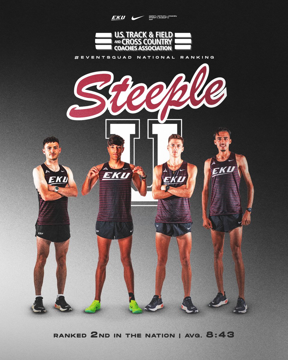 STEEPLE U IS NO. 2 IN THE NATION! 🔥💨

Pedro Garcia-Palencia, Kristian Imroth, and Keeton Thornsberry will have a chance to run faster times in the 3,000-meter steeplechase at the Penn Relays tomorrow at 7:30 PM! 

#GoBigE | #SteepleU