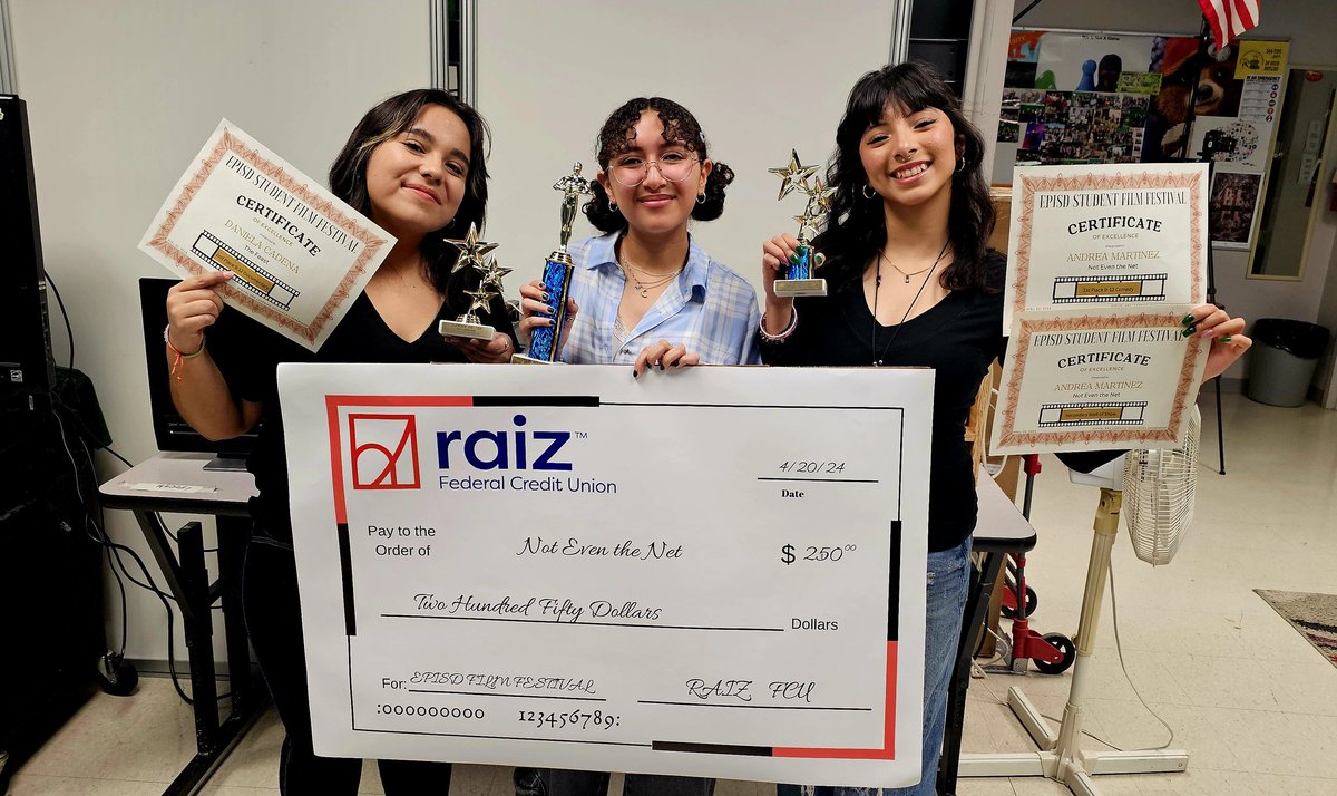 Montwood_RamTv's tweet photo. Congratulations to Ram-TV  students, Andrea M, Trinity M, and Daniela C. for 2nd place Documentary Award, 1st place Comedy and Secondary Best of Show awards at the 2024 EPISD Film Festival.  @MontwoodHS
#teamsisd #Excellence
https://t.co/Swon5OXgDI

https://t.co/Uvl2tLX35z https://t.co/pLfejWEDpB