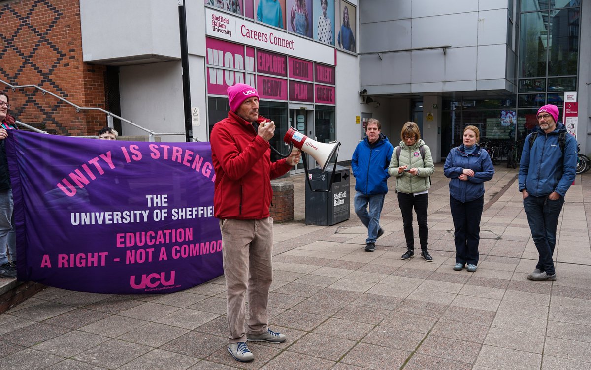 Proud to be at a rally in support of our friends and colleagues from the University of Sheffield Hallam, who are suffering from yet another assault to their workers' rights by their appalling management. @UCUHallam @sheffielducu @GreenPartyTU @TradeUnionGroup