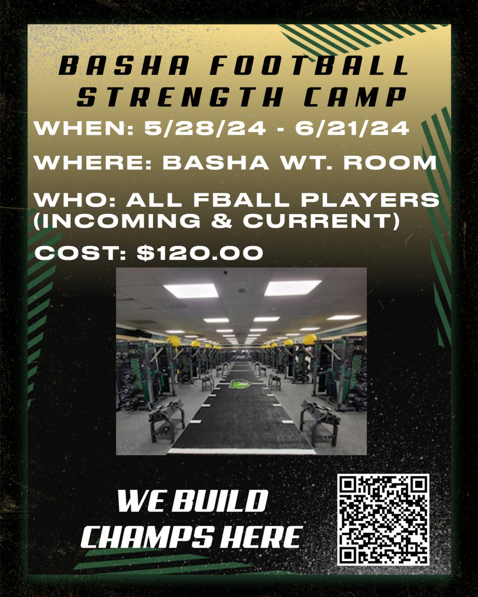 ATTN... ALL Incoming & Current Basha FBALL Players........ Football Summer Strength Camp NOW OPEN to register!! #BACK2BACKCITYCHAMPS #2XPREMIERCHAMPS