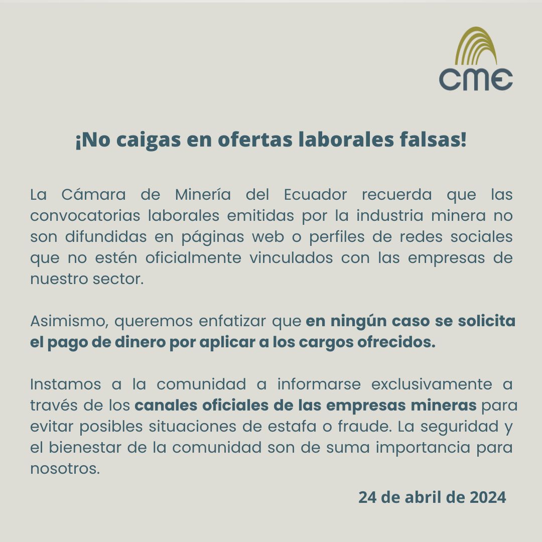 📍IMPORTANTE - Informarse por canales oficiales sobre procesos de selección en el sector minero.