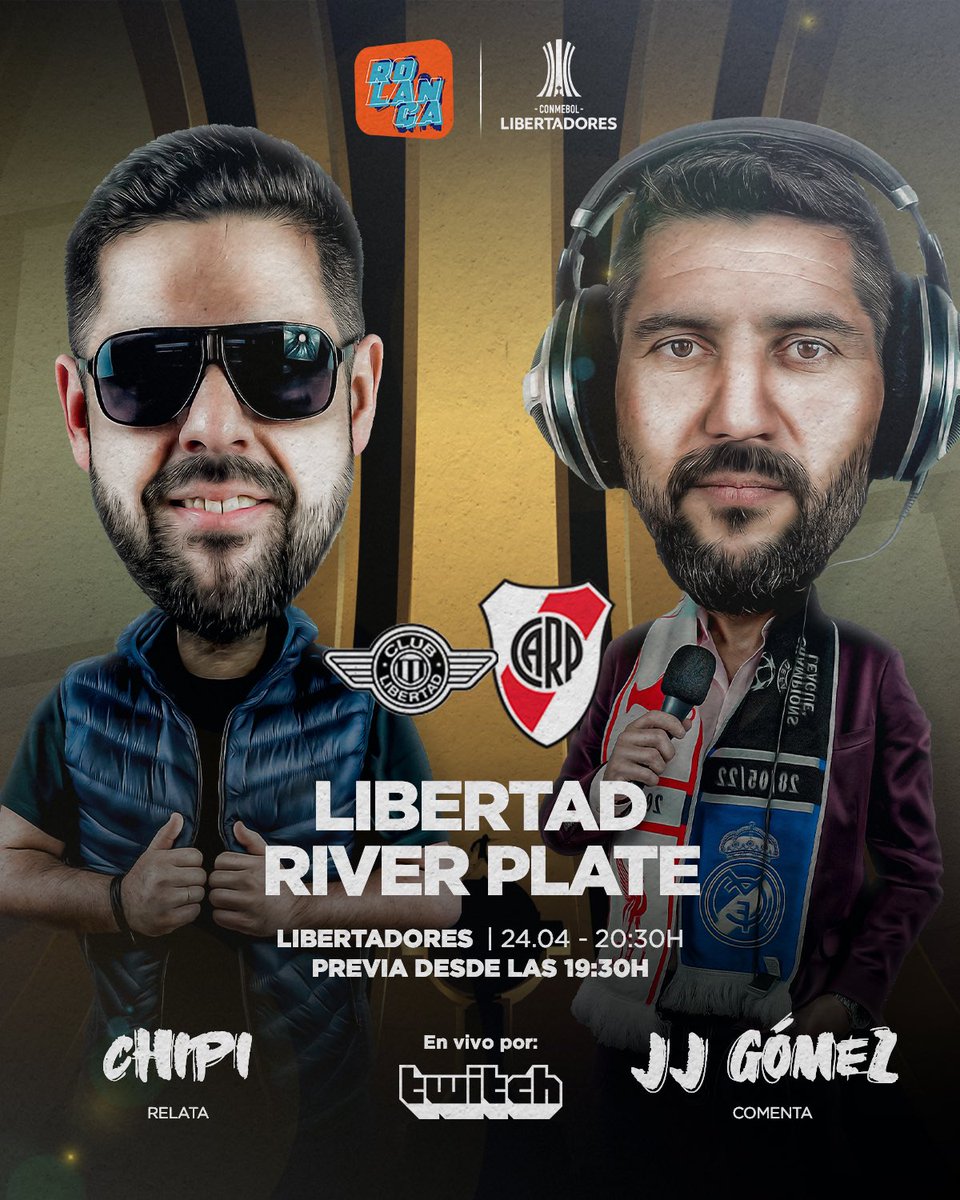 SE VIVE UNA NOCHE BIEN COPERA 🏆 Se juega la fecha 3 de la fase de grupos de la Copa Libertadores. #Libertad ante #RiverPlate en los Defensores del Chaco. Lo vivís por Rolanga Live. 🎧Rolanga.com 💻twitch.tv/Rolangapy 📲Sintonizanos también a través de…