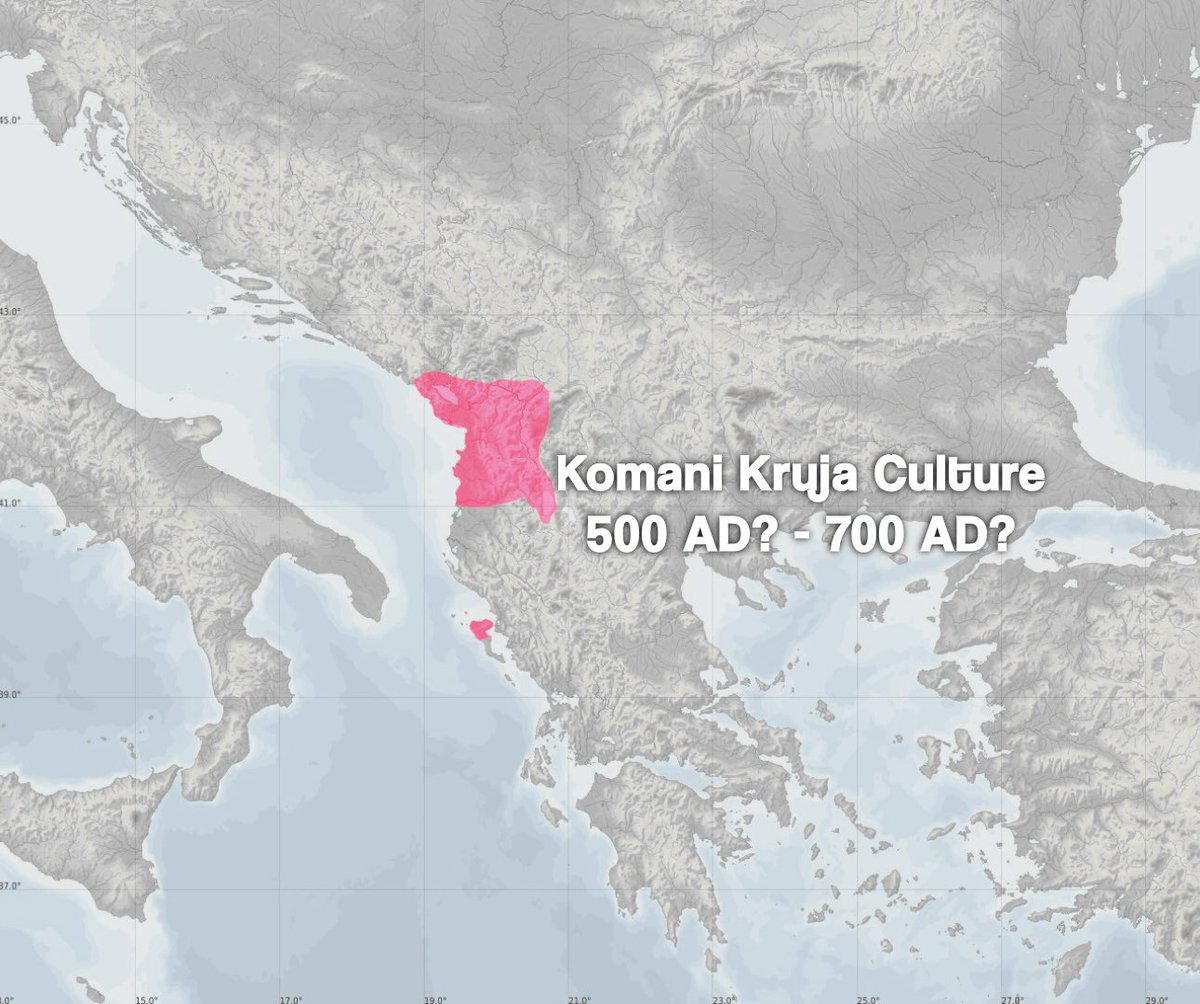 A map of the distribution of the material cultures of the Proto-Illyrians and Illyrians across the Bronze Age, Iron Age as well as a hypothesized map of the Komani-Kruja Late Antiquity culture based off of the currently confirmed sites.