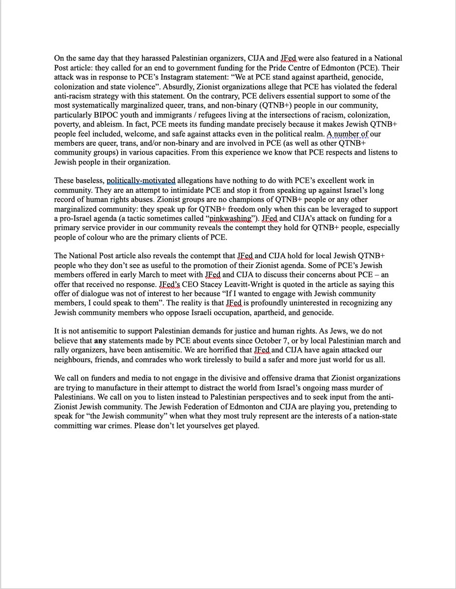 The Jewish Federation of Edmonton cynically attacks service organizations that dare to speak out against Israeli violence. Having destroyed the #UAlberta Sexual Assault Centre they are now going after the Pride Centre of Edmonton as well as Palestinian organizers. Shame on them.