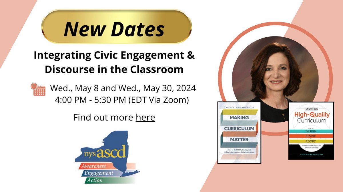 New dates! This webinar will introduce you to a range of practical activities designed to enrich classroom discussions and empower students to be active citizens through curriculum and daily instructional practices K-12. @NYSASCD @ASCD