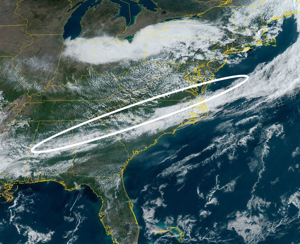 Nice view of a weak cold front moving through the region from the GOES-16 satellite this evening! #scwx #ncwx #gawx