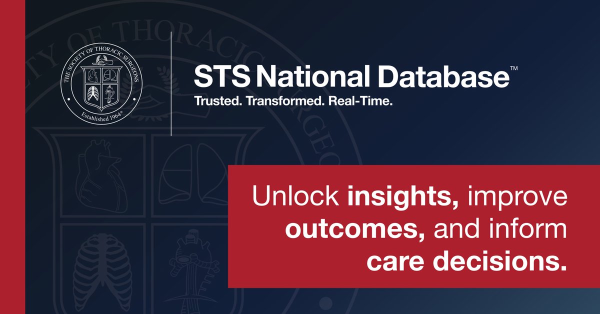 Elevate your patient care to a new level of clinical excellence with the STS National Database, a true national benchmark. Stop by booth 325 during #AATS2024 this weekend to learn how, or request more info at bit.ly/4avtWMm.