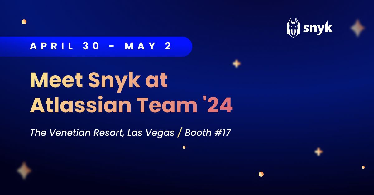 Exciting news! Join us at @Atlassian Team 24, Las Vegas, April 30-May 2. Discover innovation, collaboration, and learn more about Snyk Security in @Bitbucket, Compass, and @Jira Cloud. lnkd.in/gWnS5D3q #AtlassianTeam24