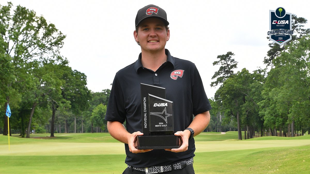 ConferenceUSA's tweet photo. 🏆@WKUMensGolf's  Luke Fuller Captures Individual Title at -7, Match Play Set for Thursday to Determine Team Champion⛳️

#NoLimitsOnUs | https://t.co/TfPePvpNx9 https://t.co/f8PaSHk7IP