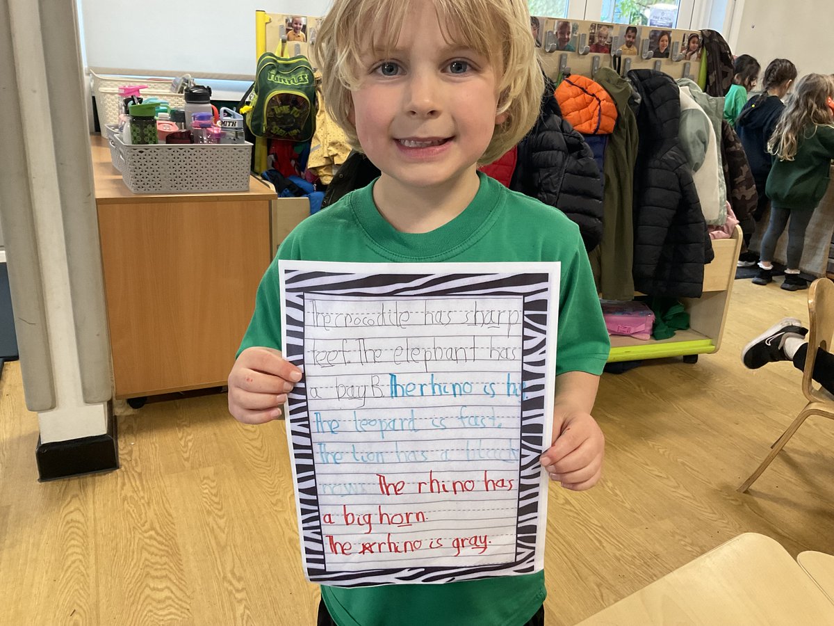 Children in Reception have been exploring African animals. They have written fantastic sentences describing the animals they would see on the African Plains. Well done!