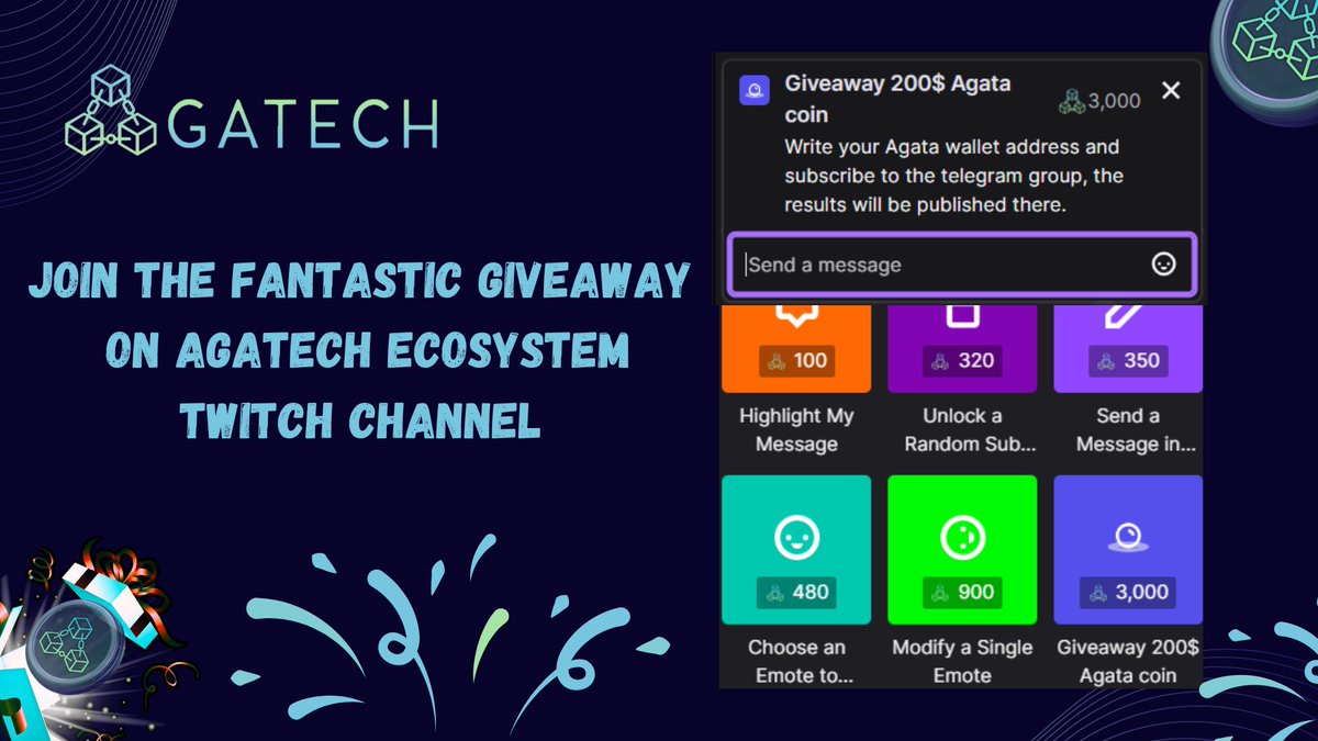 AgaTechSystems's tweet photo. We're excited to announce a fantastic #Giveaway on our #AgaTechEcosystem Twitch channel! Participate for a chance to win a share of a $200 Agata token prize pool. 🥳
👇 Here's how to get in on the action :
1. Make sure you're following us at https://t.co/42HkbPODxm
2. Watch our streams, chat with the community, and subscribe for more points!
3. Accumulate 3000 Agata Points, activate the reward and submit your Agata wallet address to enter.
4. Entry closes once we hit 50 participants!
🏆 We'll randomly select 3 lucky winners through a random number generator.
Don’t miss out! Join our streams, rack up those points, and you could be the lucky recipient of Giveaway reward. Start earning today and get ready to dive deeper into the AgaTech Ecosystem!
Stay tuned for more updates and make sure your $AGATA wallet is ready to receive! 🤗
#bitcoinhalving2024 #Altcoinseson #crypto
