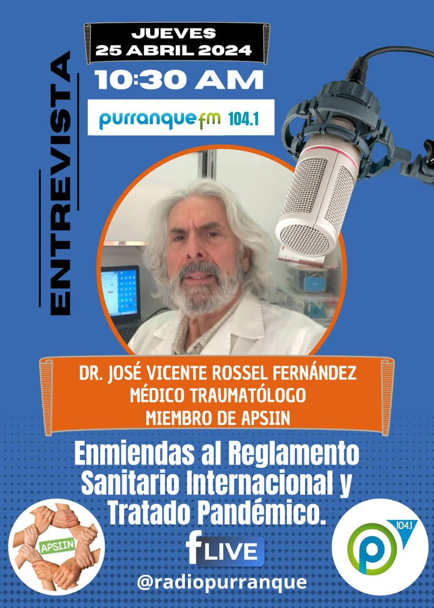 Invitamos para mañana, Jueves 25, a seguir la entrevista al Dr. José Rossel en la Radio Purranque a las 10:30 hrs. en facebook.com/radiopurranque