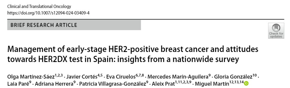 Our new article is out, led by @OlgaMartnezSez1! Management of early-stage HER2+ breast cancer and attitudes towards HER2DX in Spain An online questionnaire was conducted by an independent third-party across 70 medical oncologists highly specialized in breast cancer in Spain