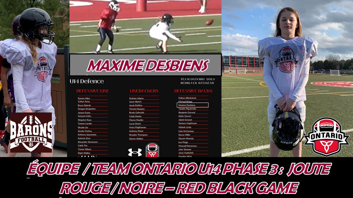 Félicitations Max ! Nommé à l’Équipe Ontario U14, joute rouge / noire ! Bon succès ! 🏈💪🏻 Congrats Max ! Team Ontario U14 Red / Black game participant ! All the best ! 💪🏻🏈 #footballdesbarons #escasports #baronsfootball #footballontario #redblackgame #allin