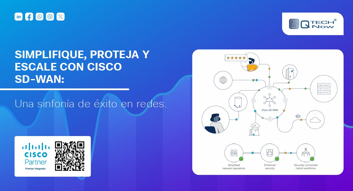 qtechnow's tweet photo. Con Cisco SD-WAN, tu red puede convertirse en una sinfonía bien coordinada de operaciones simplificadas y seguridad reforzada. Desde la configuración hasta la monitorización. 

Ver artículo: https://t.co/974SlhZ1dQ https://t.co/PiesR0mDOE
