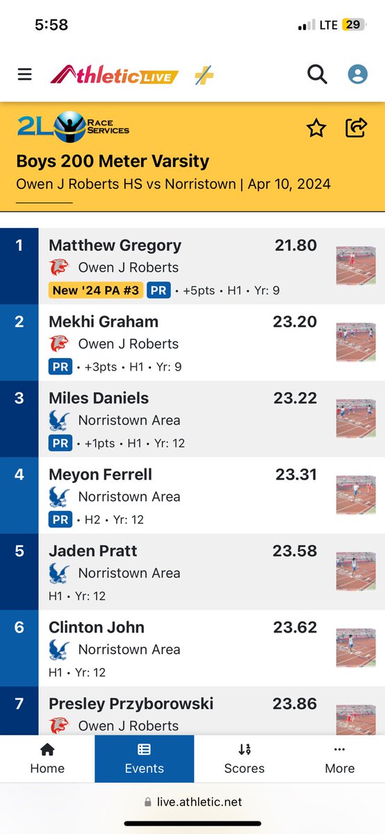 Some recent races. Top 3 in the state for both the 100 and 200 and number 1 freshmen for both.