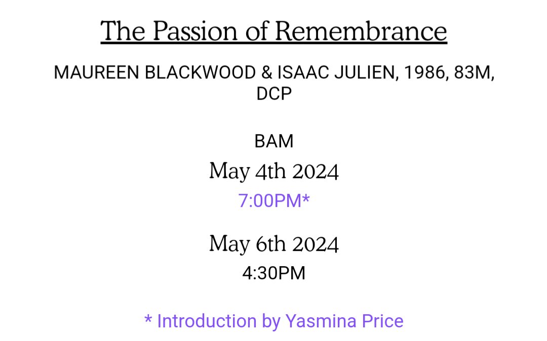 “Uncharted Territories: Black Britain on Film, 1963—1986” launches @BAMfilmBrooklyn 5/3, and features introductions from yours truly, @jasminprix, @JonathanAliTT, and @autumnfarewells + screenings co-presented by @thrdhrzn and @LuminalTheater. Diary dates! bam.org/backstage/prog…