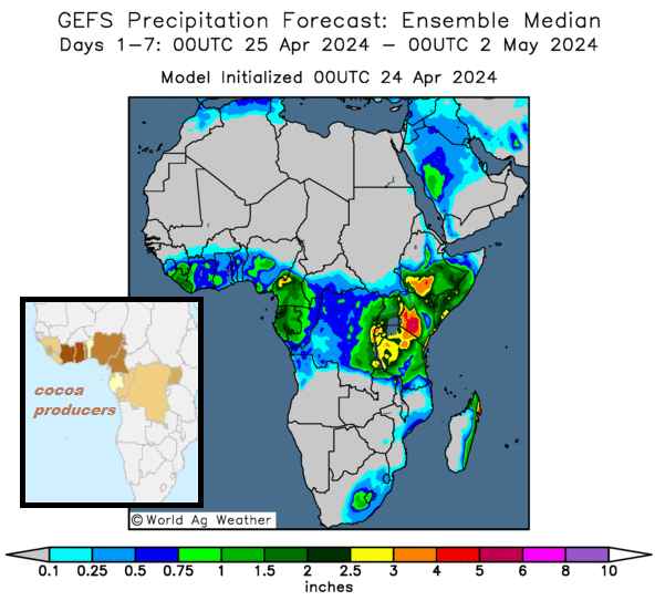 🍫 For next two weeks there will be good rains in all major #cocoa plantations. 🚨

It is expected that production estimates will be raised. They will also be raised as there are huge money injections in new plantations as well as injections in existing (fertilizers, pest.) #oatt