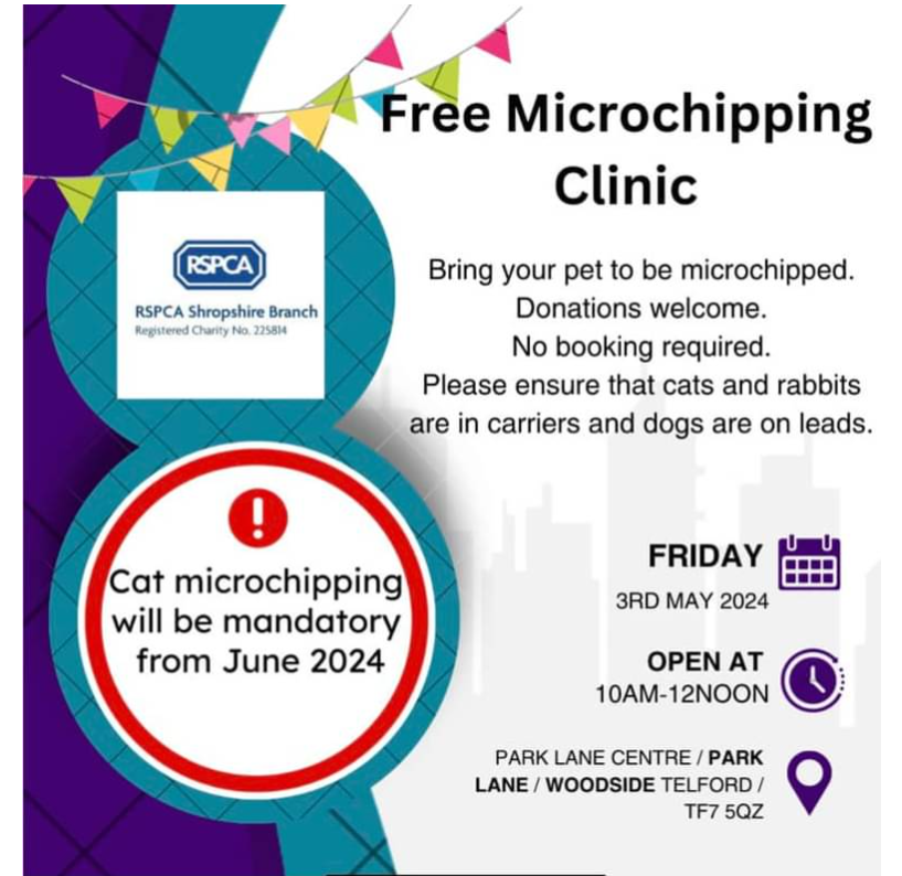 Please ensure your #pet is #microchipped ! If you live in #Telford & #Wrekin, there is an opportunity to have this done free of charge next week: