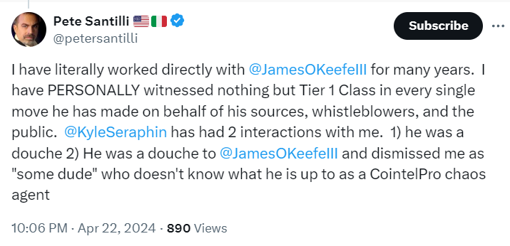 Pete Santilli says he's worked directly with James O'Keefe for many years.