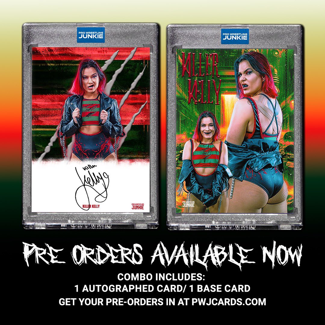 🚨We Are Excited To Announce our next release for for series 3 is Killer Kelly 🚨

@Kelly_WP pre-orders are available now 

♦️only 50 combos available 

PWJCARDS.com 

#PWJ #pwjcards #thehobby #wrestlingtradingcards #Wrestlingcards #deathmatchwrestling #ICWNHB