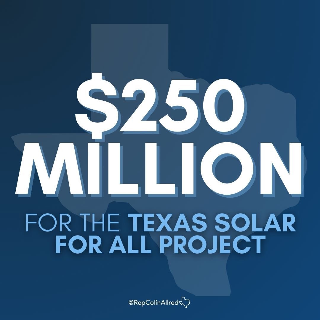 I will always work to secure the investments Texas needs to continue leading the nation in energy. I was proud to support the Texas Solar For All project that will support workforce training, create jobs, & help lower costs while investing in an all of the above energy strategy.