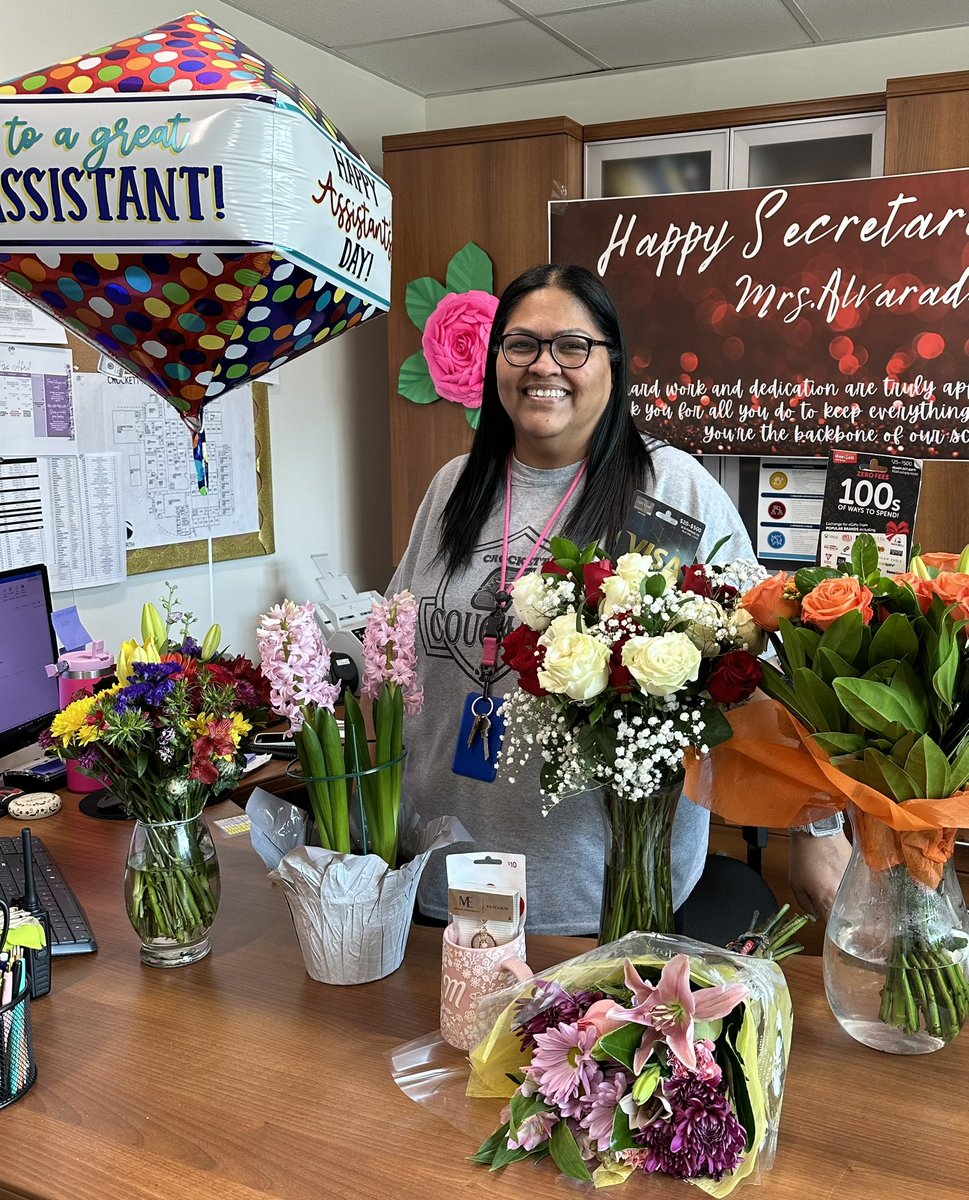 Happy National Administrative Professionals Day, Ms. Alvarado!💻📎✉️We ❤️ you and appreciate you keeping @Crockett_MS running smoothly ✨. Thank you for all that you do 🫶. #WhateverItTakes