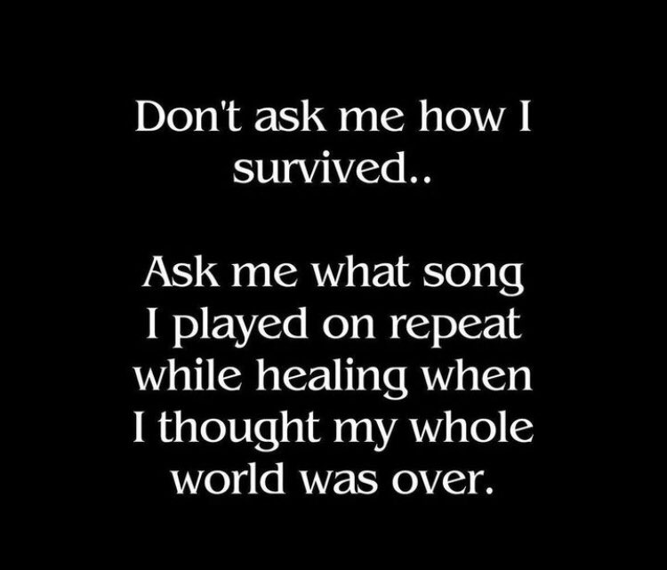 When my best friend died, it was @davebarnesmusic “Your Love Will Never Change”

When a friend died by suicide, it was @DermotKennedy “An Evening I Will Not Forget”

When I was heartbroken over one of the best men I ever knew, it was @coldplay “Yellow”. 

Every time I was scared