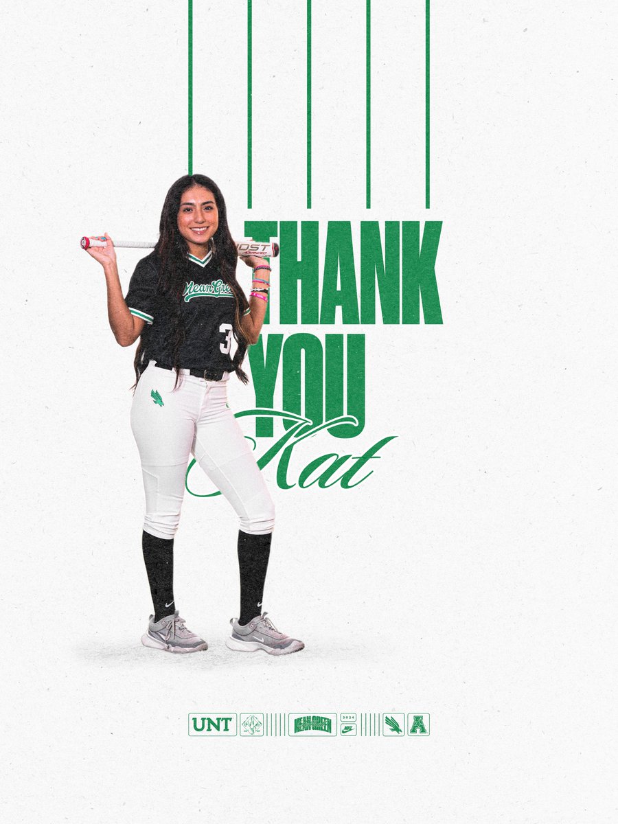 She may not be the loudest in the room but when @kat_ibarra2 steps into the box, she makes it hard to forget her! Come out to Lovelace Stadium on Sunday when we celebrate the culmination of her UNT career 🥳 #GMG 🟢🦅