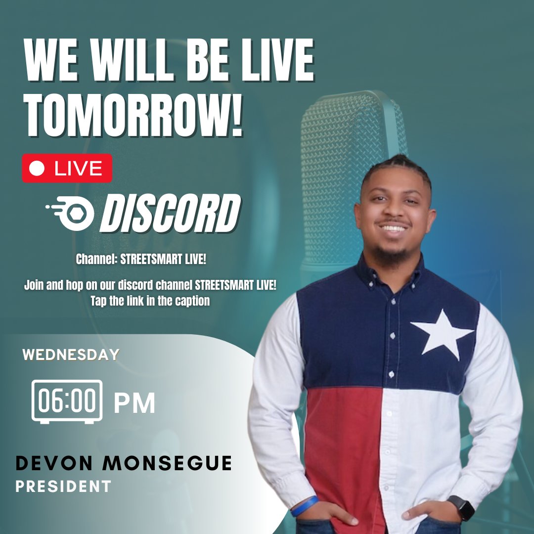 Exciting News! Join us for a live session tomorrow, April 24th at 6pm on our Discord channel: STREETSMART LIVE! 😄

Don't miss out on valuable lessons and engaging events by clicking the invitation link below. 

Invitation Link: discord.gg/TRRGbxB9