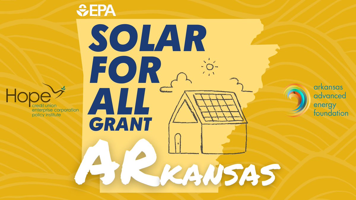 Big News! AAEF is proud to announce the EPA's intent to award $93.6 million to the state of Arkansas through the #SolarForAll program. Congrats to HOPE & AAEF! #ArkansasEnergy #CommunityDevelopment #JoinAAEA More: shorturl.at/qTV78