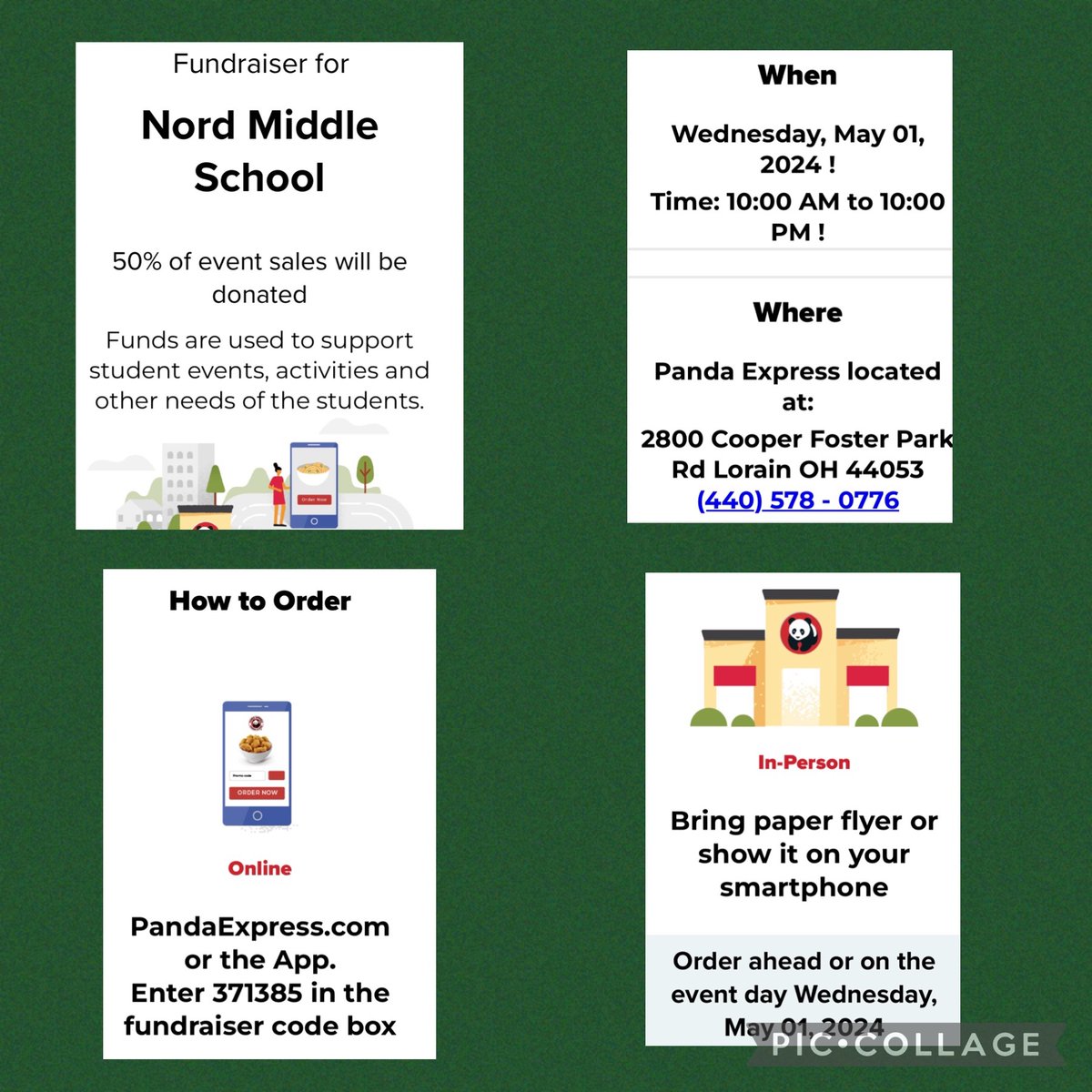 Nord PTO/Panda Express 🥡 Fundraising night is coming on 5/1! Get Panda Express and 💥50%💥of sales are donated to Nord PTO, directly funding supplies & activities for ur kids! Pic 👇🏻 for how to order & use the code: 371385 💚THX 4 SUPPORTING NORD PTO 💛 community-fundraiser.com/fundraiser/eve…