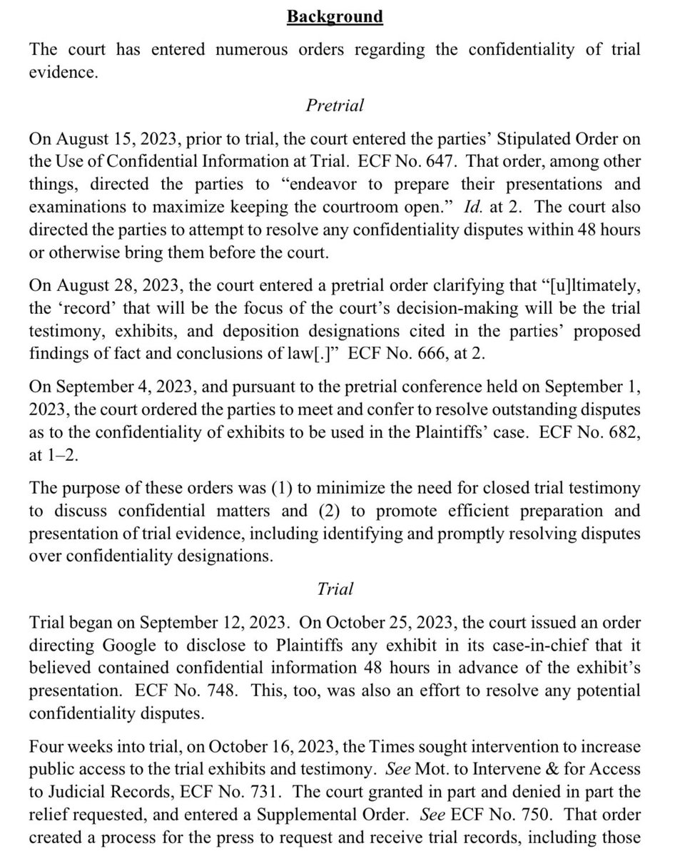 Google - a trillion dollar company with market power over how the world’s info gets distributed and funded thru surveillance capitalism - is being sued by regulators around the world. Here is how NYT described the lack of public access in October. Today, the court tried to