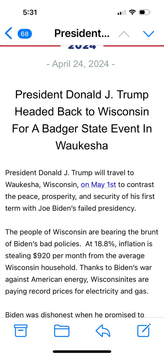 And it's official that Trump will be back in Wisconsin May 1 in Waukesha as we reported on today's PM Update.