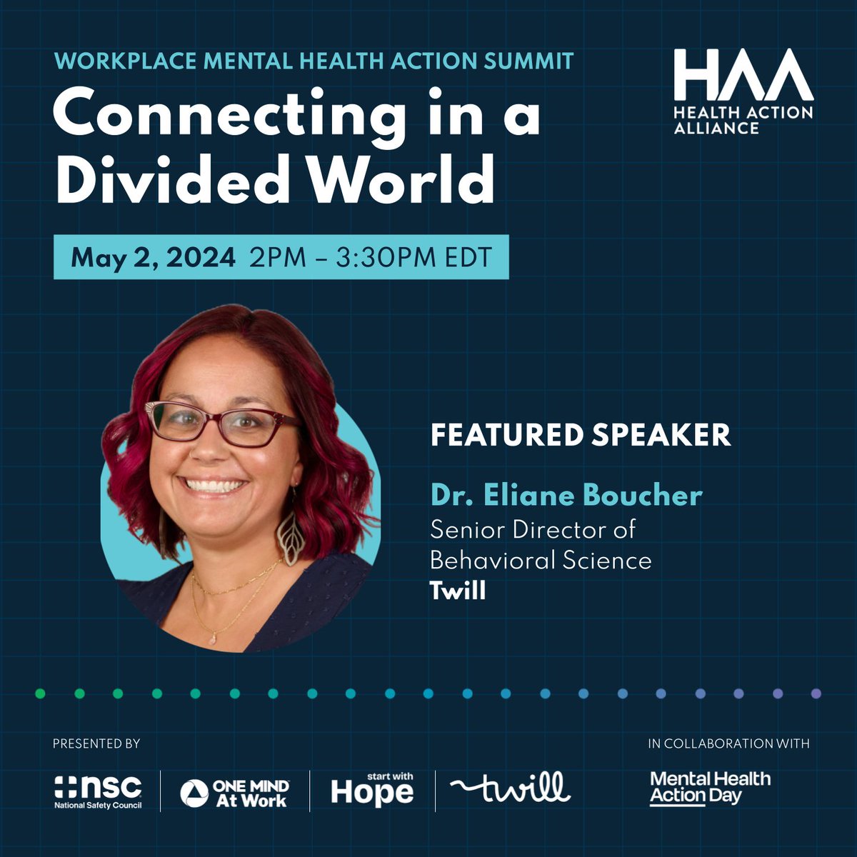 Twill (@twillhealth) on Twitter photo Join us for <a href="/healthaction/">Health Action Alliance</a>’s Workplace Mental Health Action Summit on May 2 at 2 p.m. ET! Learn strategies to support employee well-being during divisive times and create a culture of belonging. #EmployeeMentalHealth #HAA #Twill
RSVP: hubs.li/Q02t--t-0 Join us for <a href="/healthaction/">Health Action Alliance</a>’s Workplace Mental Health Action Summit on May 2 at 2 p.m. ET! Learn strategies to support employee well-being during divisive times and create a culture of belonging. #EmployeeMentalHealth #HAA #Twill
RSVP: hubs.li/Q02t--t-0