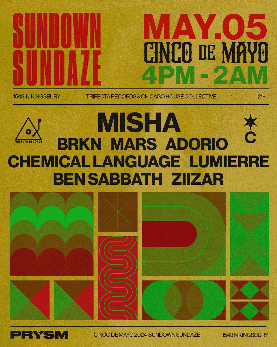 PRYSMChicago's tweet photo. JUST ANNOUNCED 🎊 SUNDOWN SUNDAZE: Cinco de Mayo next Sunday 5.5!

🎟️ RSVP for no cover before 6pm -> https://t.co/zZo6dyTiPy https://t.co/znQMCDKn75