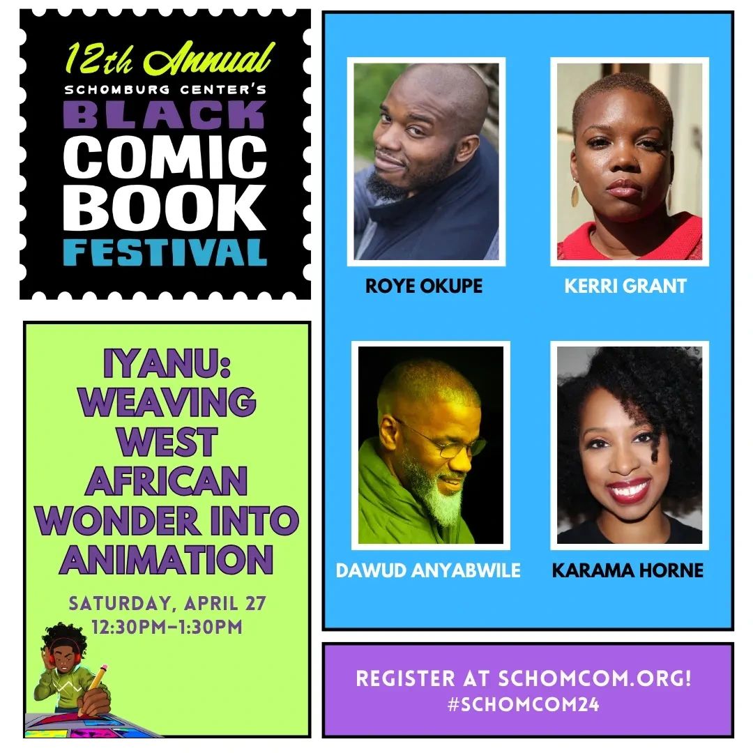 Don't forget to join our founder @royeokupe  and the @LionForgeEnter team at at #SchomCom this weekend! We will be sharing even MORE sneak peeks of #IYANU coming soon to @cartoonnetwork and @StreamOnMax during our panel 4/27 at 12:30pm! 🎟️ bit.ly/3w8ekje #youneekstudios