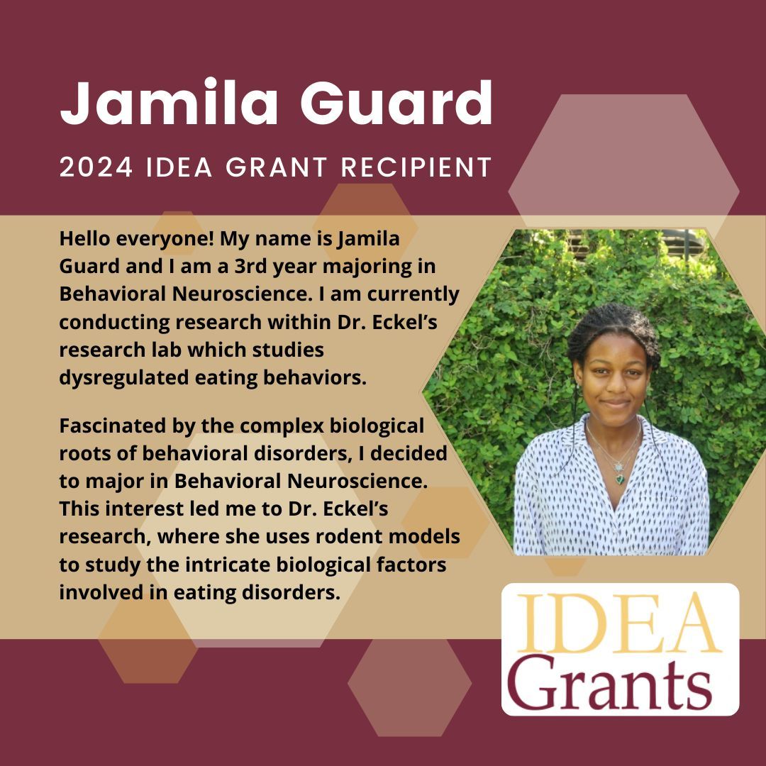 FSU_CRE's tweet image. We would like to highlight 2024 IDEA Grant recipient, Jamila Guard! Her project will analyze whether semaglutide can attenuate overconsumption of high fat diet (HFD) in a rodent model of binge eating. 

Read more: buff.ly/4b2Xm4q

#IDEAGrant