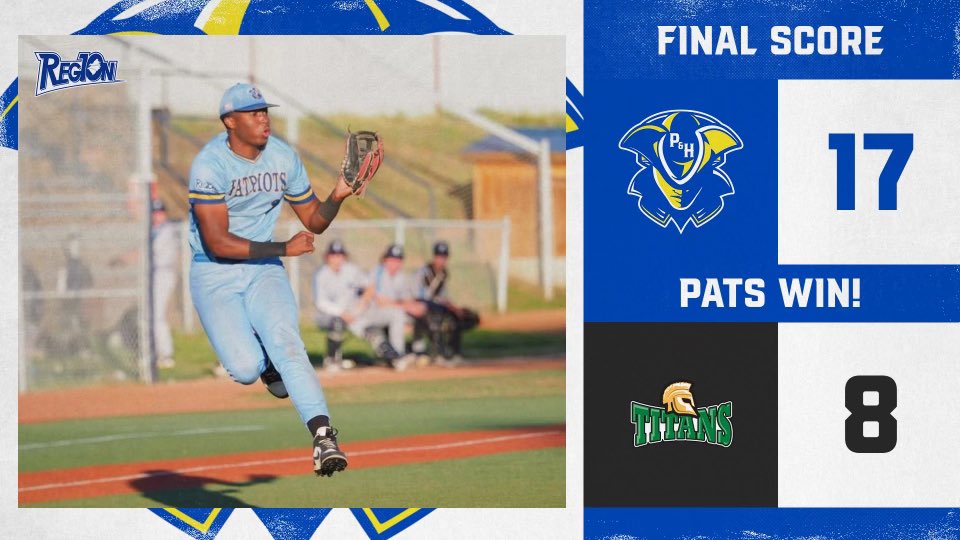 Pats win the midweek match-up!

Back in action this weekend for our final home series of the season. Teacher Appreciation Day on Saturday, with a doubleheader against @CCCYeti_BSBL  beginning at 1 PM.

#PHamily