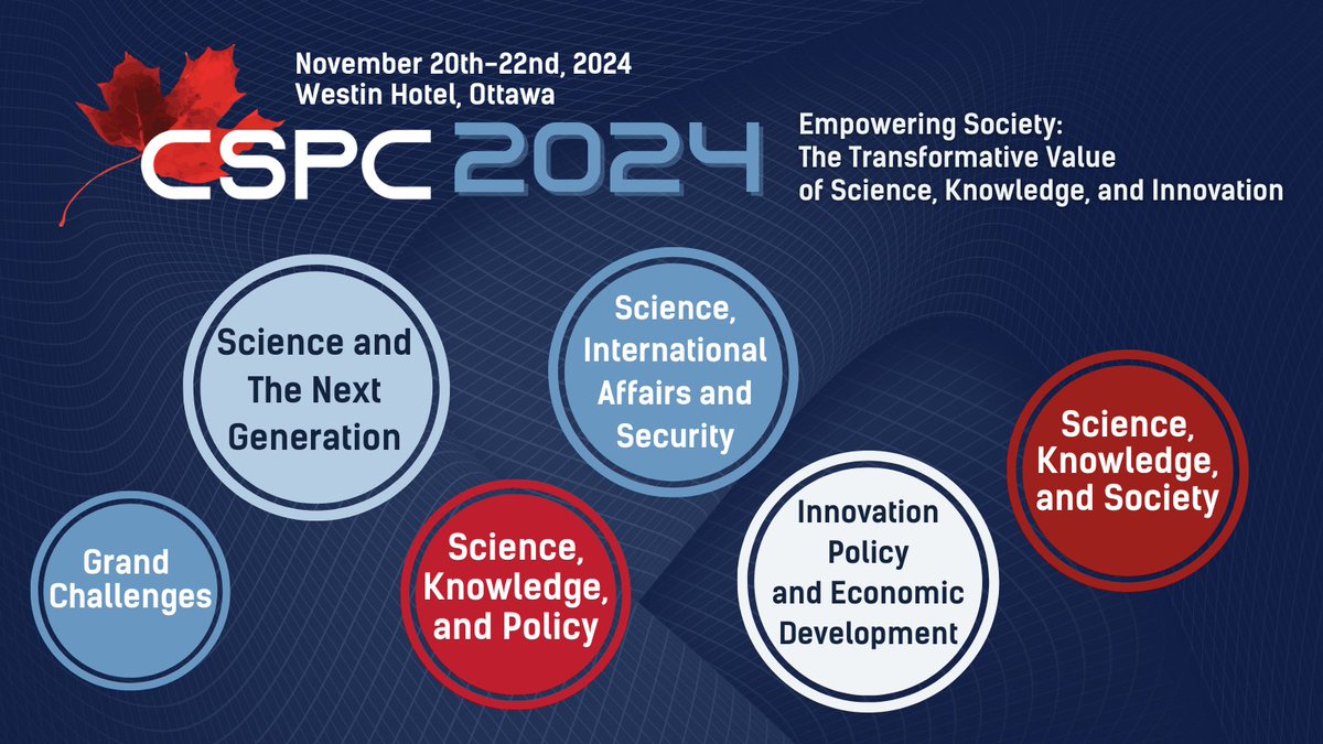 #CSPC2024 invites you to contribute to discussions on #InnovationPolicy #InternationalAffairs #NextGen #SciencePolicy #GrandChallenges and more!

Hurry - deadline to submit a proposal is May 1! 

Find out more: sciencepolicy.ca/conference/csp…

#CdnSci