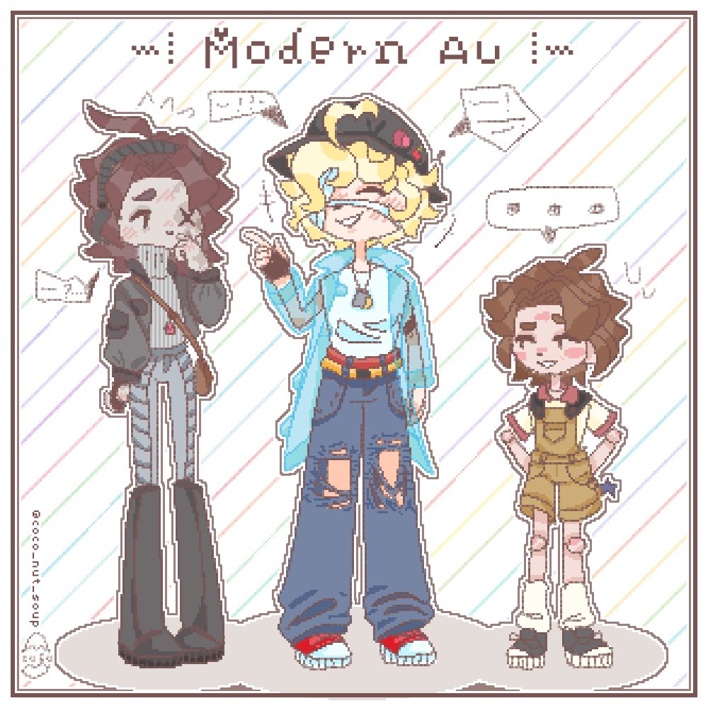 In reality Matthias would wear pajamas all day, Florian simple tshirts and jeans and Louis probably among us clothes but- one can dream 
#IdentityV #IdentityVfanart #identityVイラスト #Florimatt