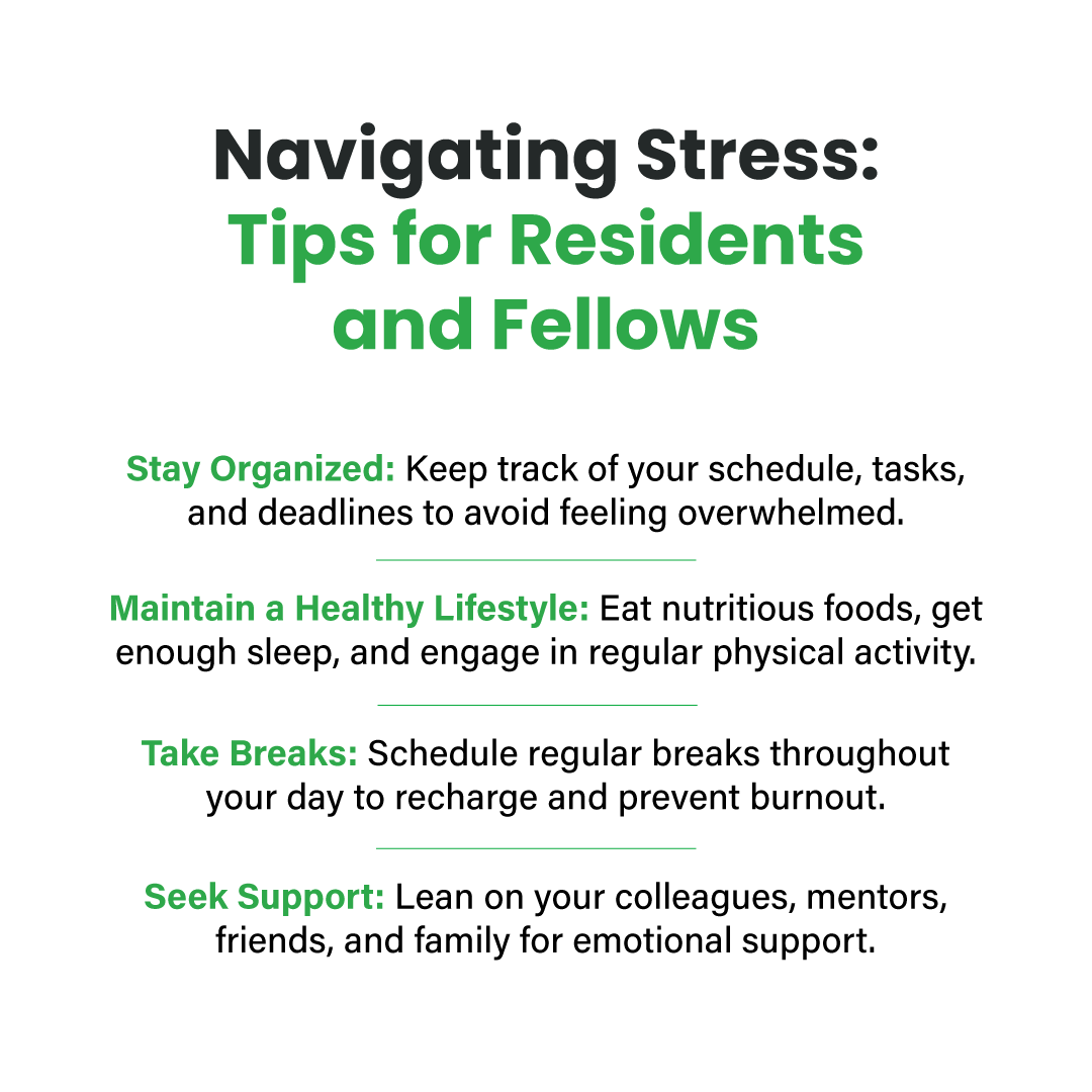 In the dynamic landscape of residency and fellowship, establishing a solid foundation is paramount. Staying organized, maintaining a healthy lifestyle, taking breaks, & seeking support are key to thriving in your medical journey. 👩‍⚕️ 💚👨‍⚕️ #WellnessWednesday #Residency #Fellowship