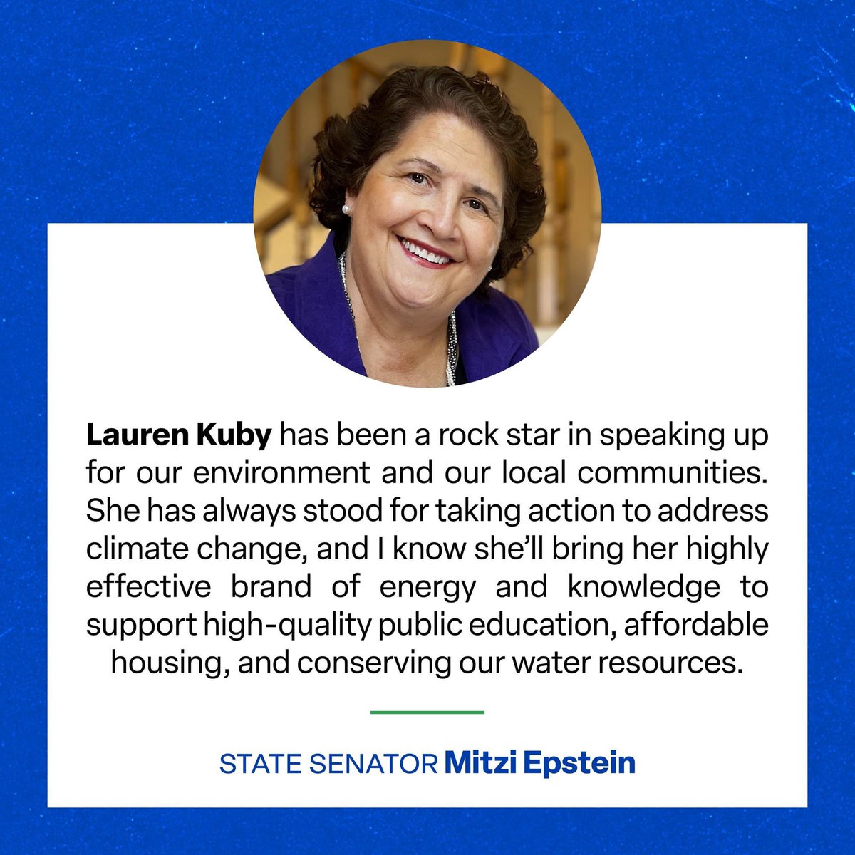 Your endorsement means the world to me, @MitziEpstein! We must protect this senate seat, gain majorities in the Legislature, and do the people's work. I can't wait to work alongside you to protect the climate, access to abortion, and voting rights!