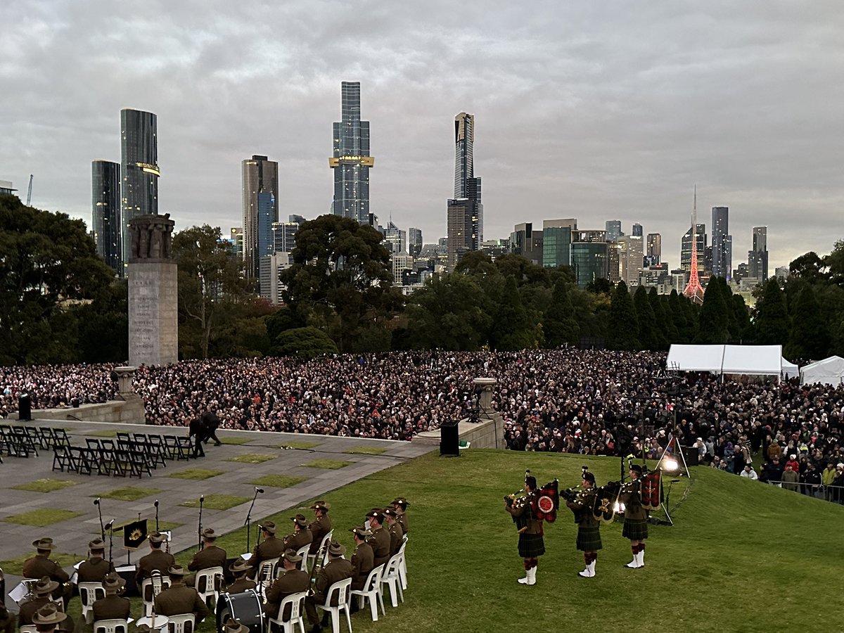 Over 50,000 people at the Shrine of Remembrance for the Dawn Service. We remember those who have fallen, and salute the spirit of the #ANZAC!