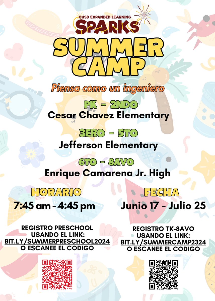 Sparks Summer Camp - think like an engineer

Register HERE

bit.ly/Summercamp2324

bit.ly/Summerpreschoo…