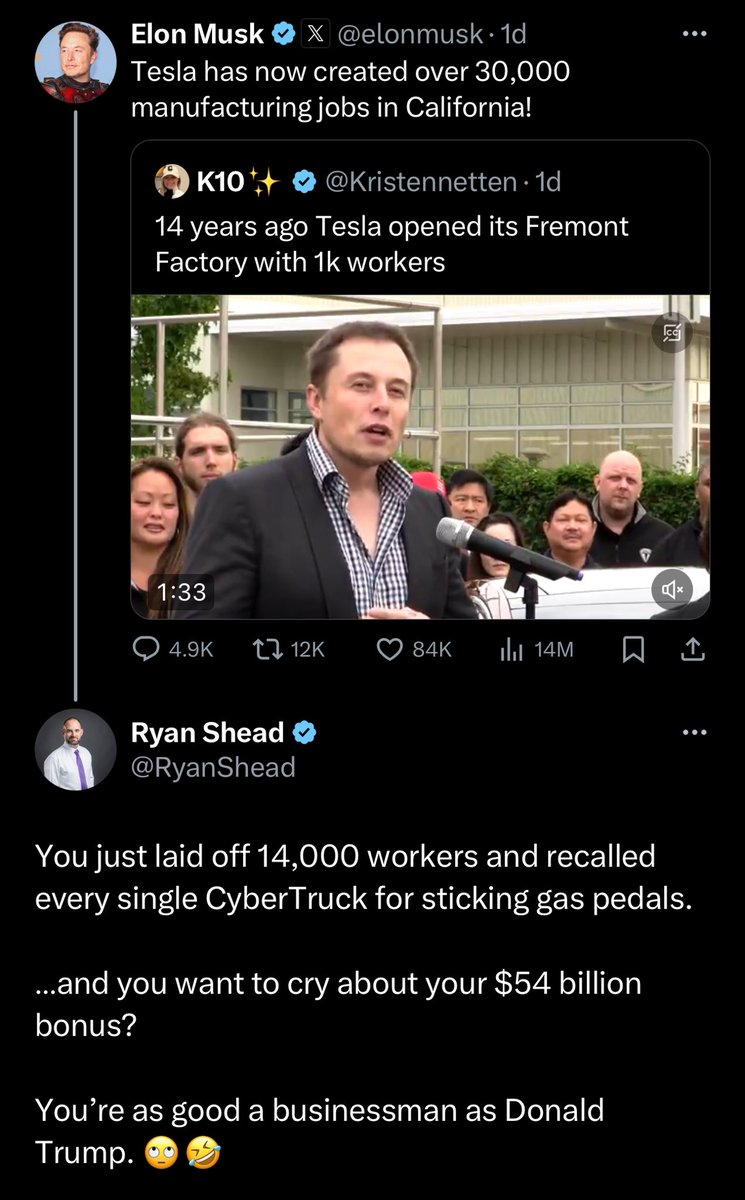 Tesla laid off 10% of their workforce, equaling 14,000 jobs lost. Elon Musk’s CyberTruck is made so poorly using inferior materials that they had to recall every single one for sticking gas pedals, which occurred after the cheap plastic piece slipped off its clips and wedged the