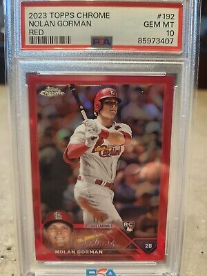 2023 Topps Chrome NOLAN GORMAN #192 True Red Refractor 1/5 Cardinals PSA 10 🔥 #ad #thehobby ebay.com/itm/2023-Topps…