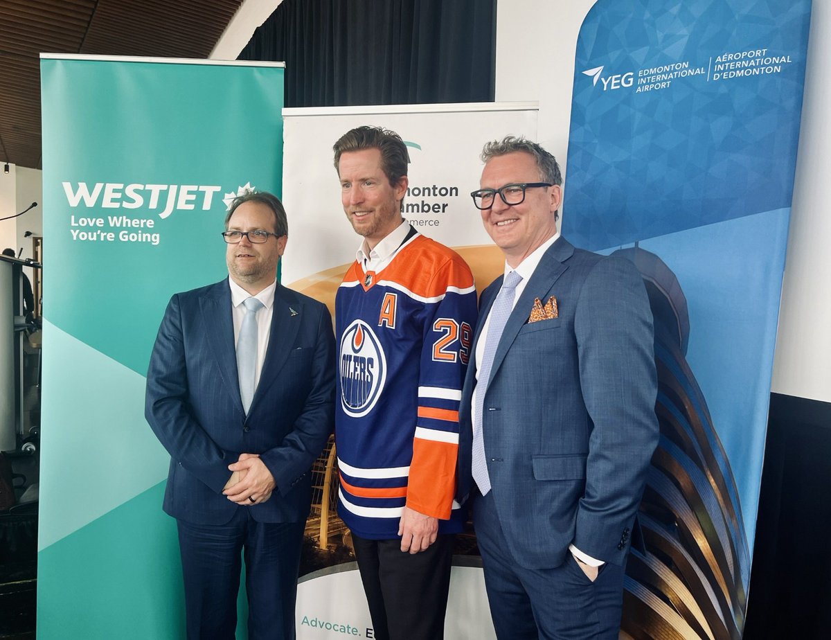 Today, YEG’s President & CEO Myron Keehn joined the #Edmonton community at the @EdmontonChamber luncheon to hear from @WestJet CEO Alexis von Hoensbroech (@AHoensbroech), who shared the successes of WestJet’s ambitions and record-level investments in our city. WestJet, a key…